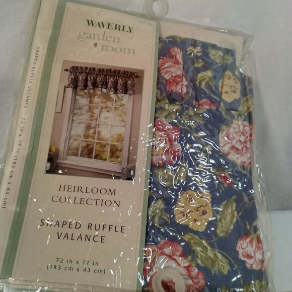 Waverly Garden Room Heirloom Collection Shaped Ruffle Valance Blue Floral Pair - Picture 3 of 15